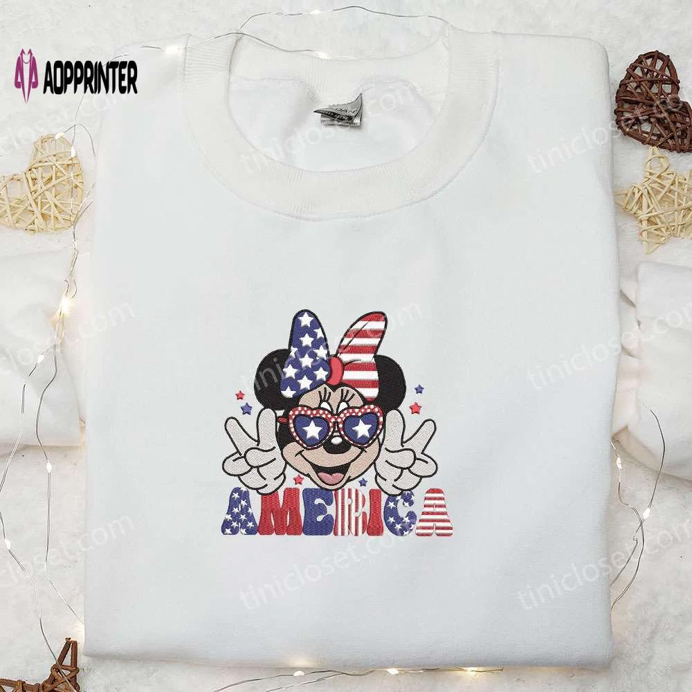 Shop the america minnie mouse independence day embroidered shirt – best disney patriotic shirts Embroidered Shirt