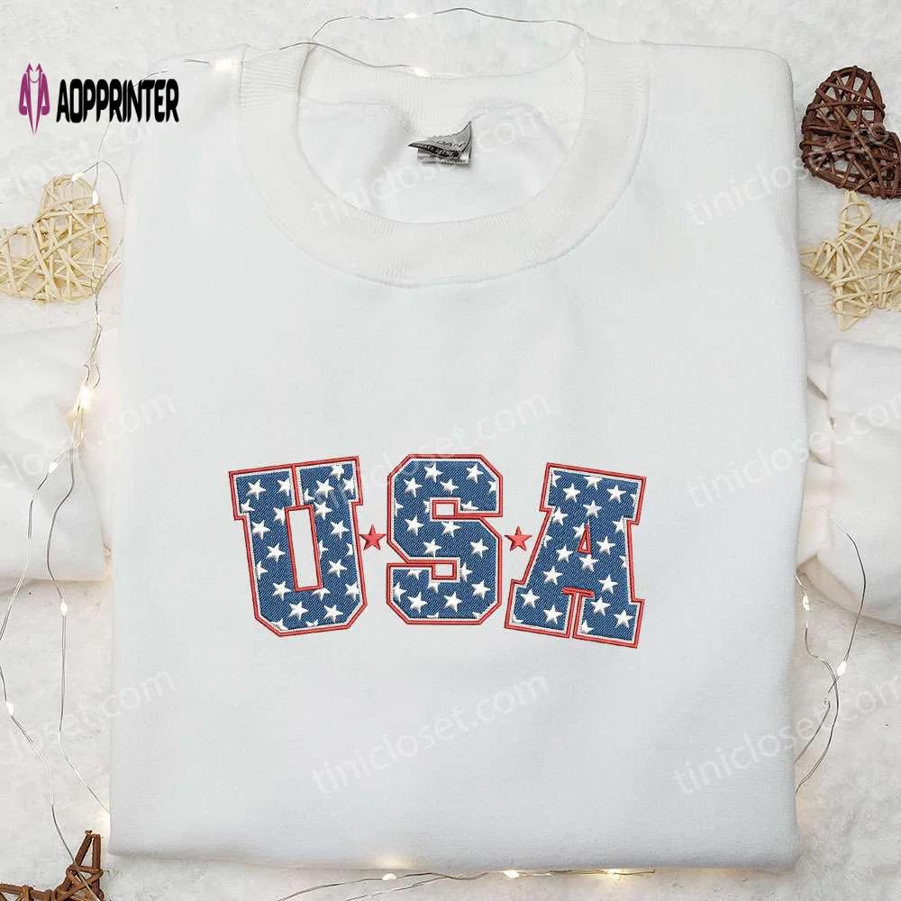 Show your patriotism with usa star embroidered shirt – perfect national day gift Embroidered Shirt