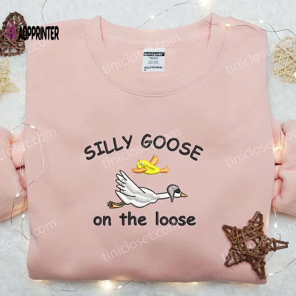 Silly goose on the loose: animal embroidered shirt cute & engaging Embroidered Shirt