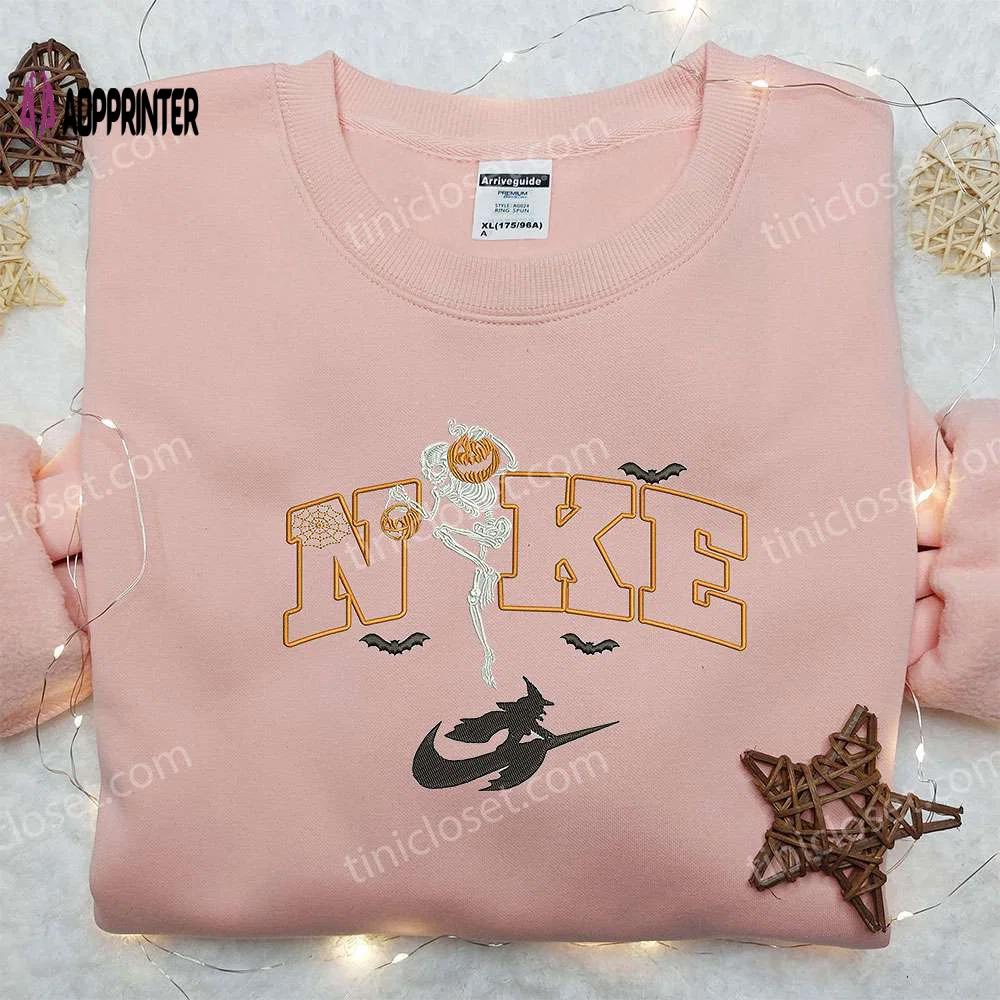Skeleton pumpkin witch x nike embroidered sweatshirt: best halloween gift nike inspired shirt Embroidered Shirt