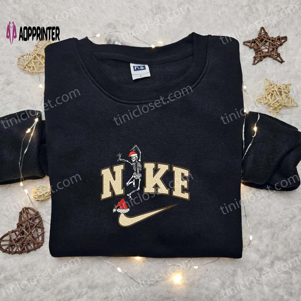 Skeleton xmas x nike hoodie & embroidered shirt: best halloween gift ideas Embroidered Shirt