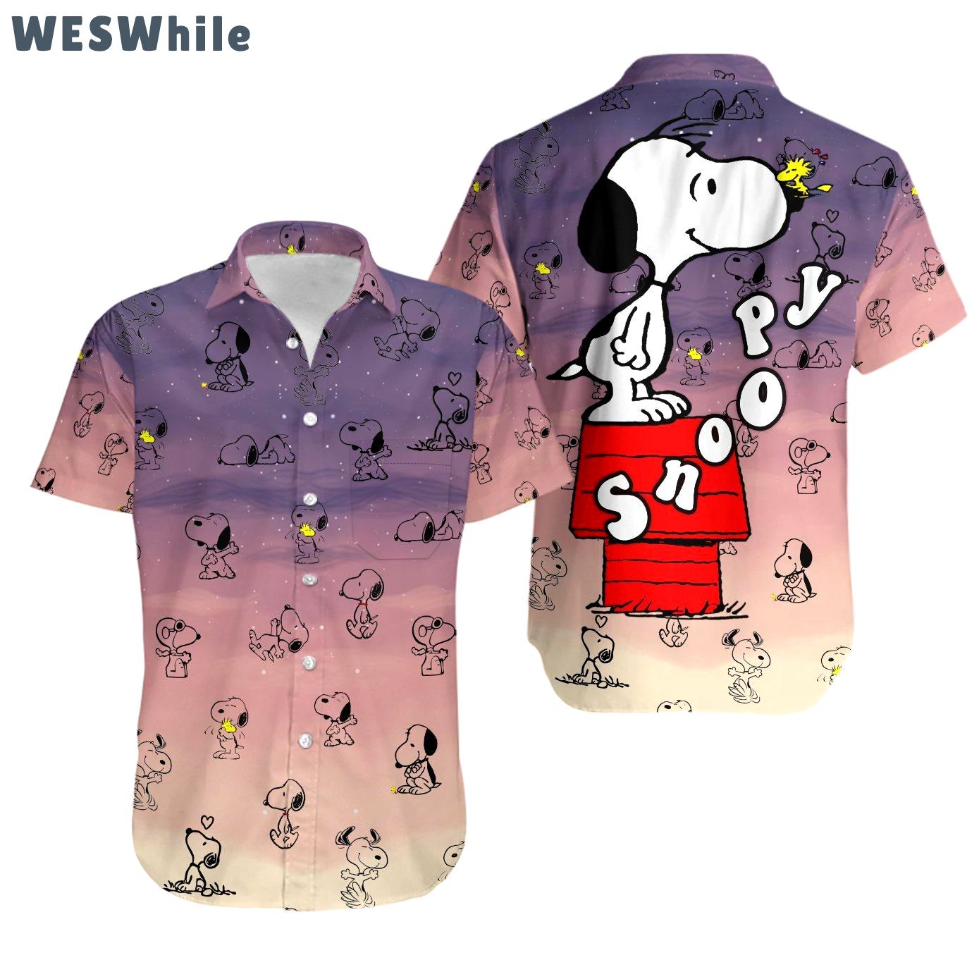 Snoopy pattern summer hawaiian shirt Hawaii Shirt Shorts & Flip Flops