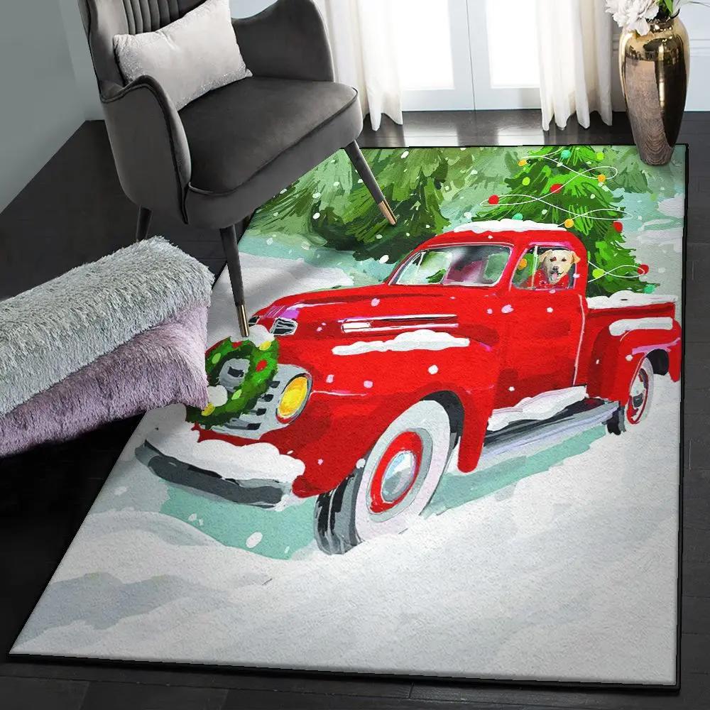 Snowman area rugs for living room, red truck christmas rug Rectangle Rug