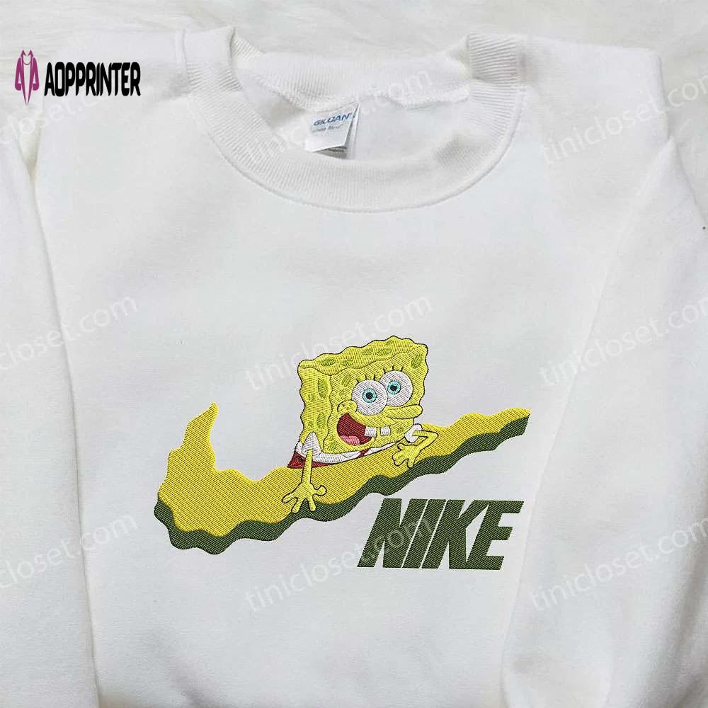 Spongebob x nike embroidered sweatshirt: cartoon shirt nike inspired design Embroidered Shirt