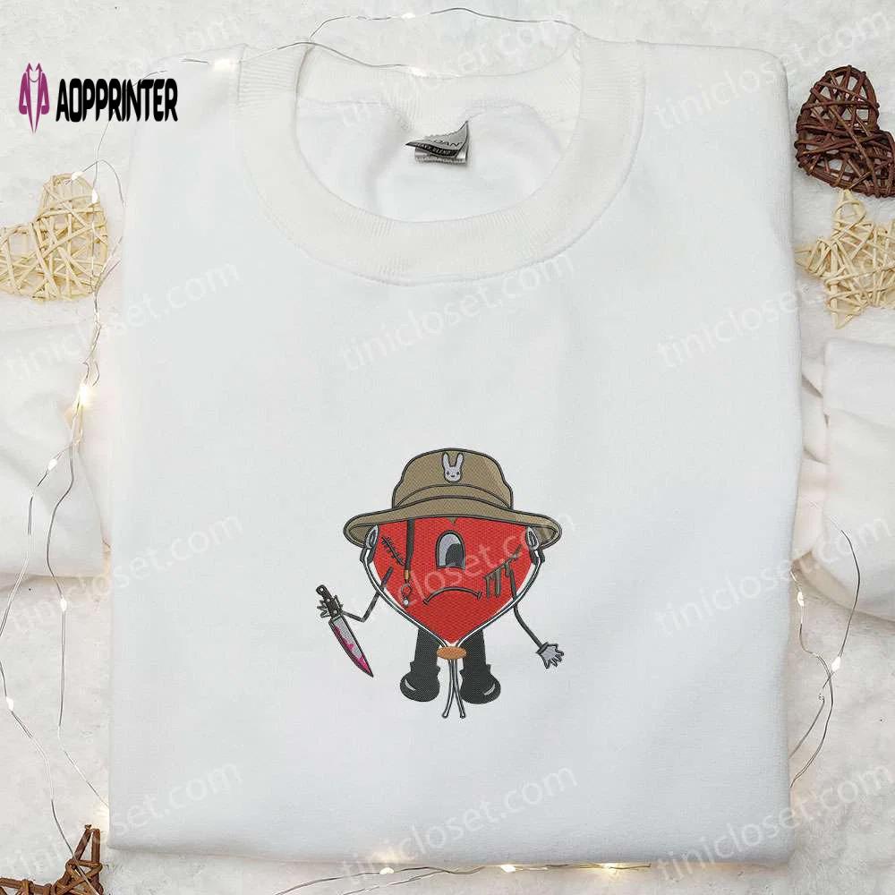 Spooky bad bunny sweatshirt with knife embroidery – perfect halloween gift Embroidered Shirt