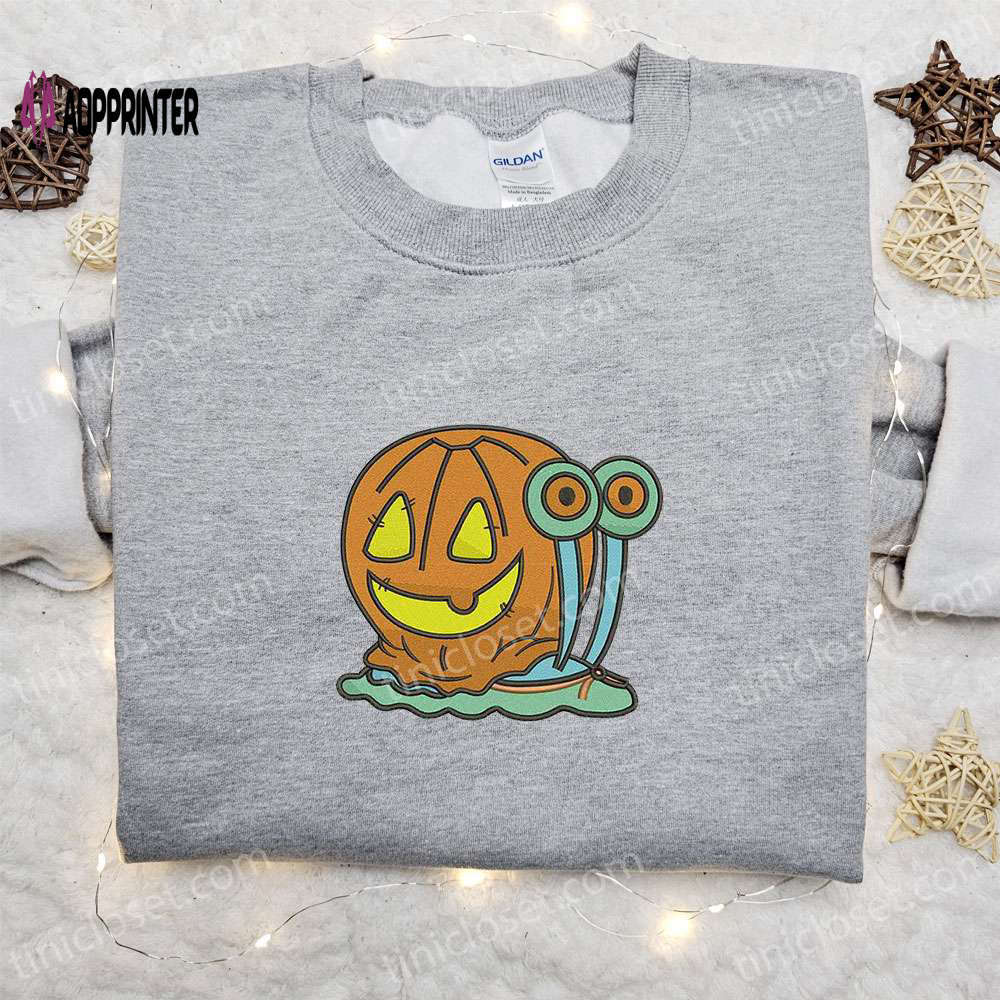 Spooky snail pumpkin halloween t-shirt & hoodie: best family gift ideas Embroidered Shirt