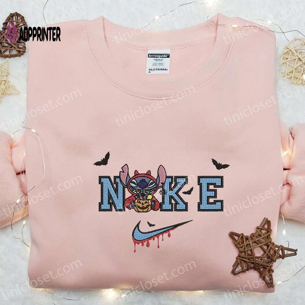 Stitch devil pumpkin x nike embroidered sweatshirt & lilo and stitch disney shirt – best halloween gift Embroidered Shirt