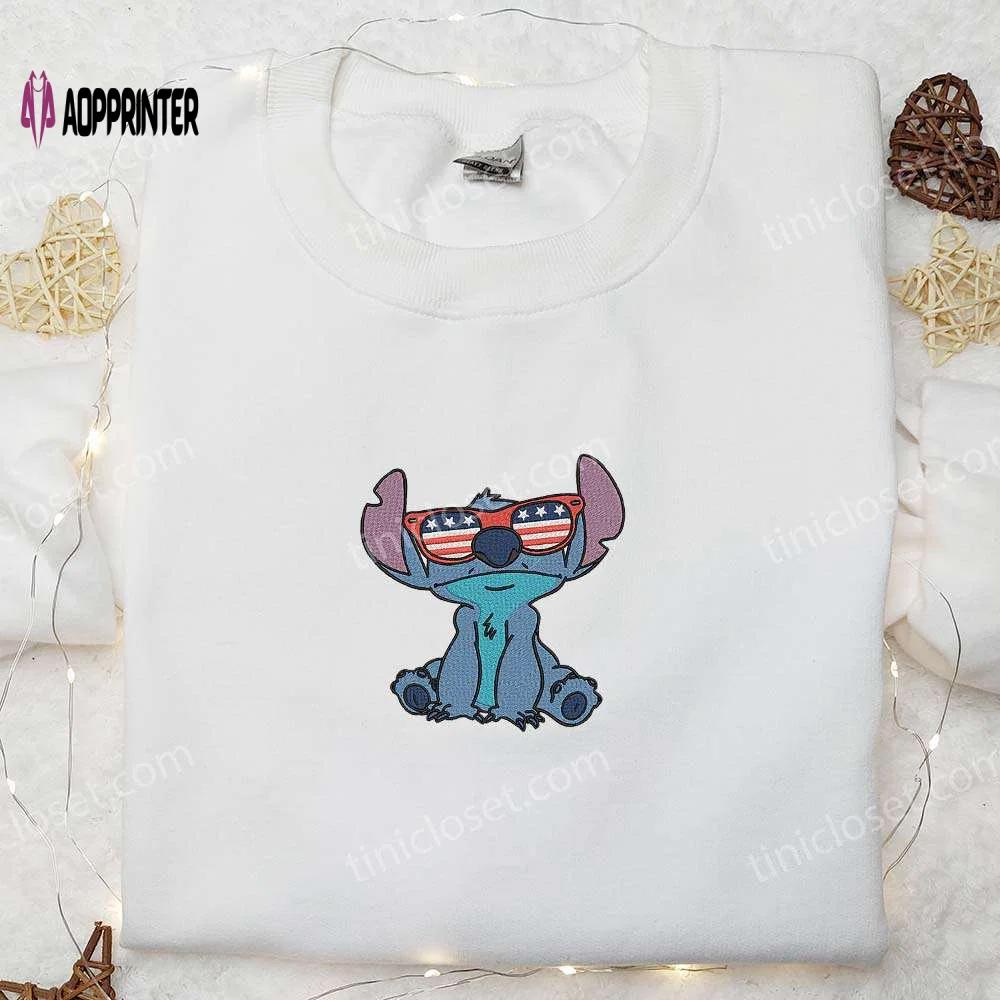 Stitch with america glasses shirt: disney embroidered independence day tee Embroidered Shirt