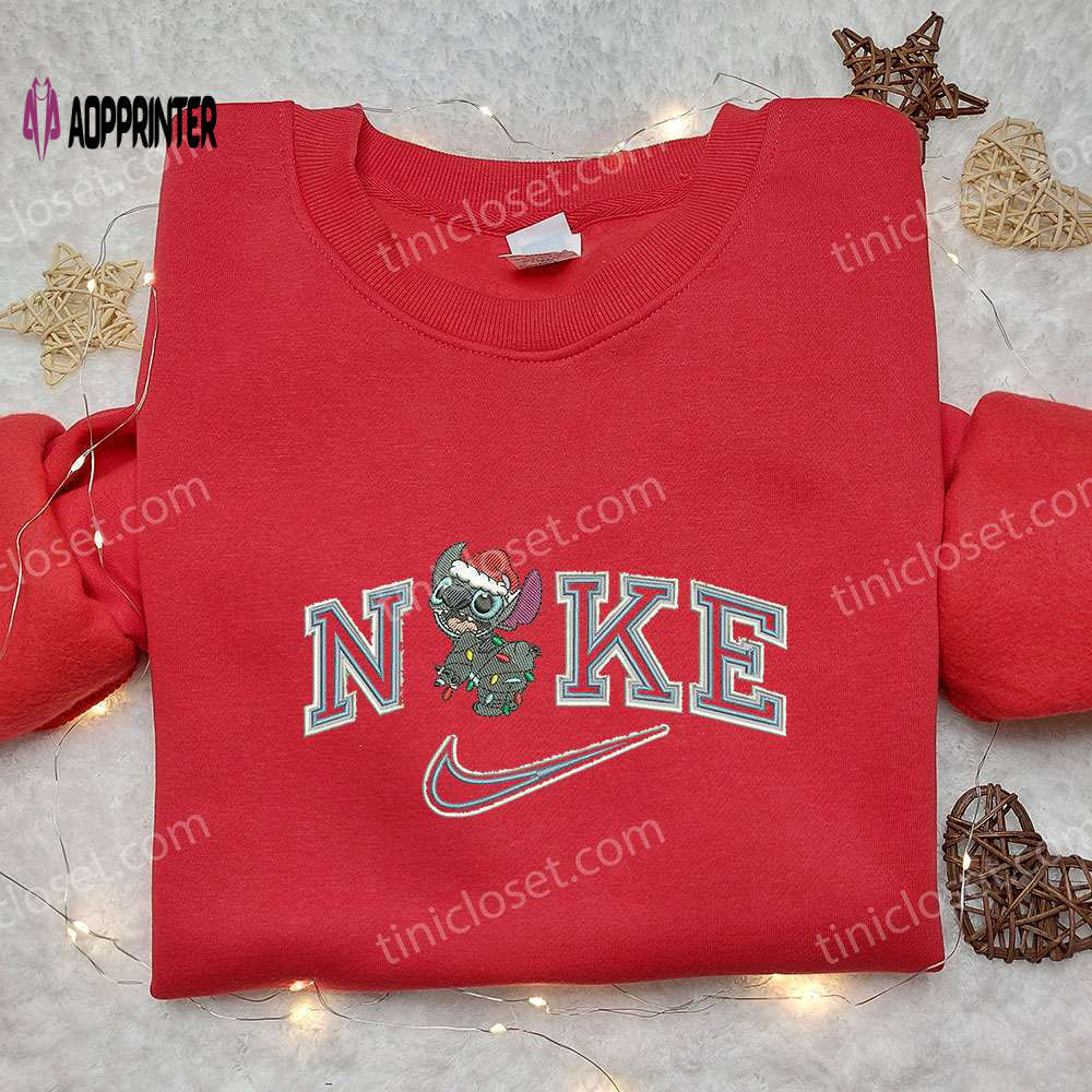 Stitch xmas x nike embroidered sweatshirt – best christmas gift idea with nike inspired embroidery Embroidered Shirt