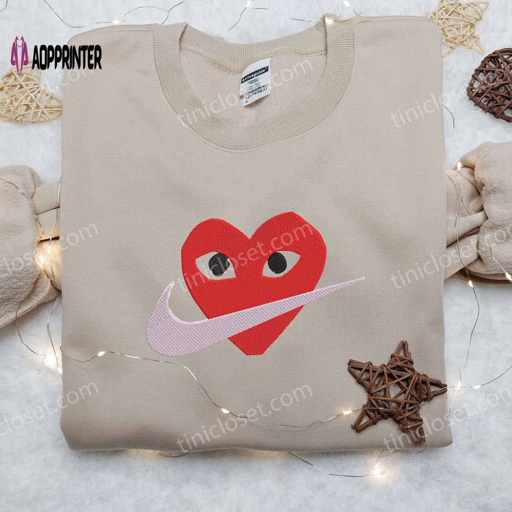 Stylish heart face x nike embroidered shirt: perfect valentine s gift customized design Embroidered Shirt