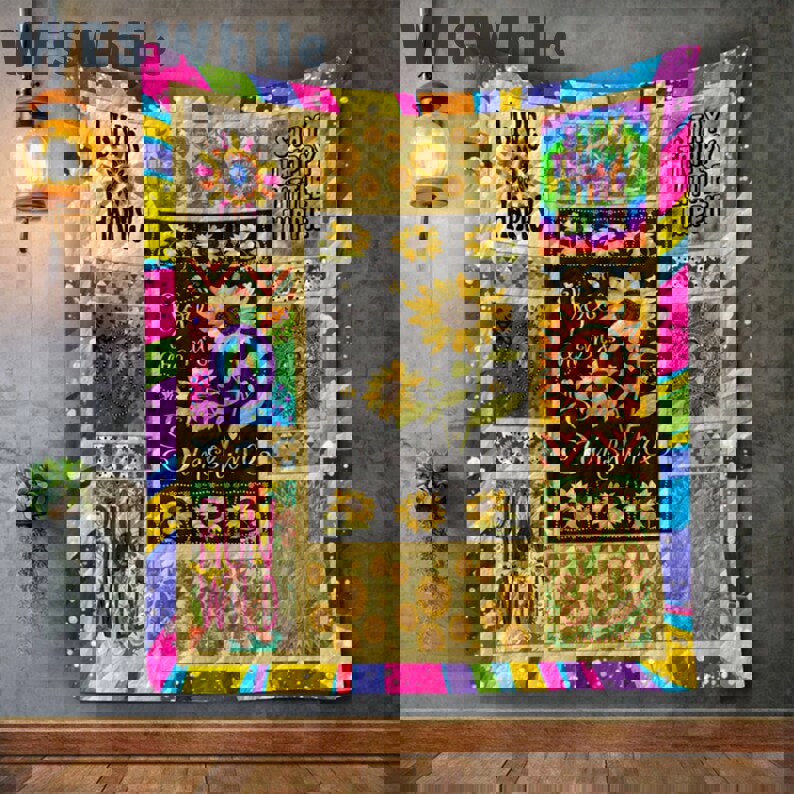 Sunflower you are my sunshine blanket, hippie peace symbol blanket, stay trippy little hippie, birthday gifts, christmas gifts Quilt Blanket