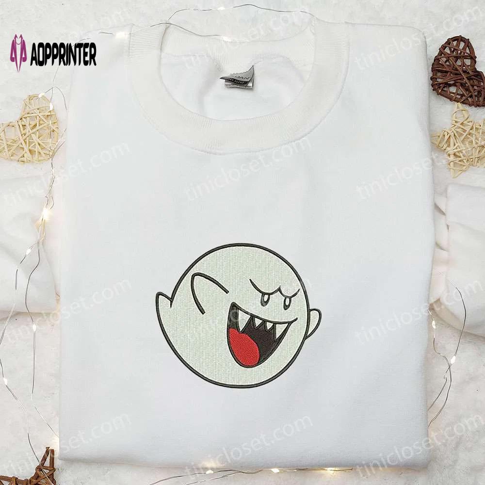 Super mario boo ghost embroidered sweatshirt – adorable halloween shirt for best halloween gifts Embroidered Shirt