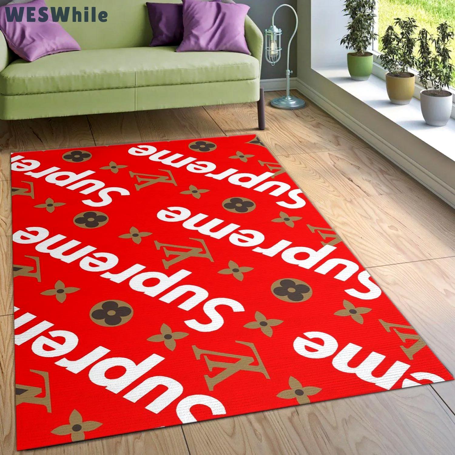 Supereme x louis vuitton logo type 162. Upgrade Your Living Room with Luxury Home Decor: Area Carpets, Floor Decor, Door Mats, and Hot Gift Items with style a High-End Fashion Brand Rectangle Rug