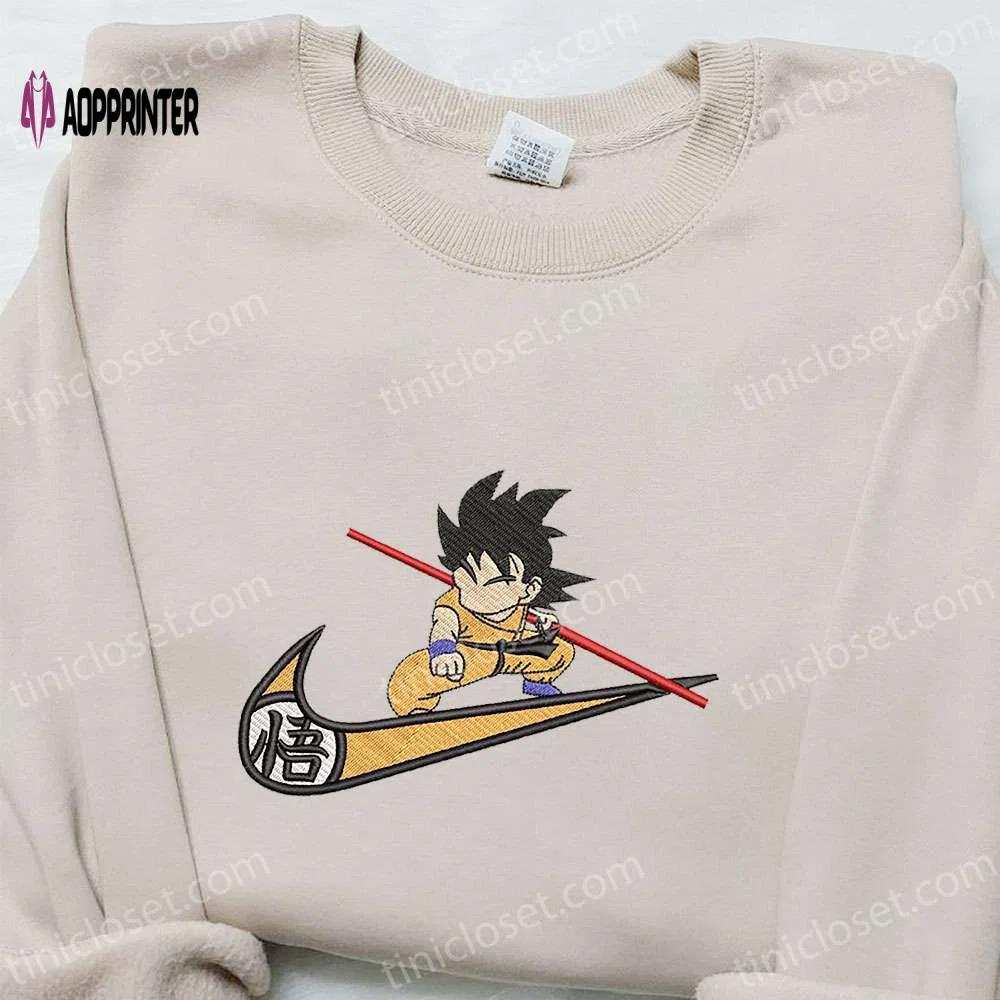 Swoosh x goku kid anime embroidered shirt & dragon ball hoodie – custom nike t-shirt Embroidered Shirt