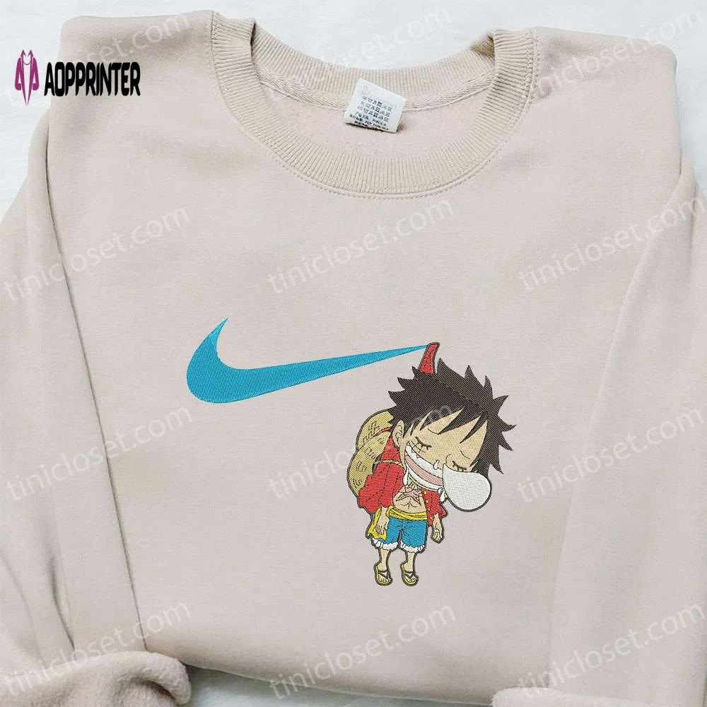 Swoosh x monkey d luffy kid sleeping sweatshirt: one piece embroidered shirt perfect family gift Embroidered Shirt