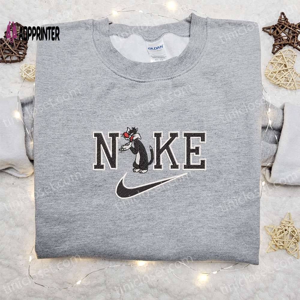 Sylvester x nike embroidered hoodie & walt disney characters shirt: best family birthday gift ideas Embroidered Shirt