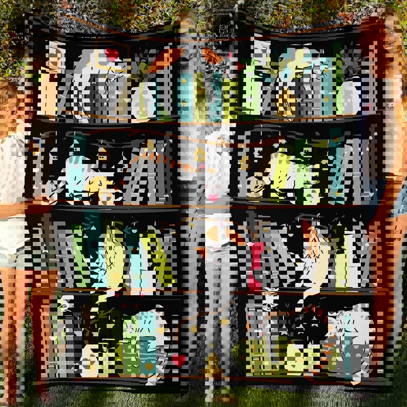 The cats on the bookshelf cats and book fleece blanket, mink sherpa blanket, reading lover gift, bookshelf blanket, cats and book quilt Quilt Blanket