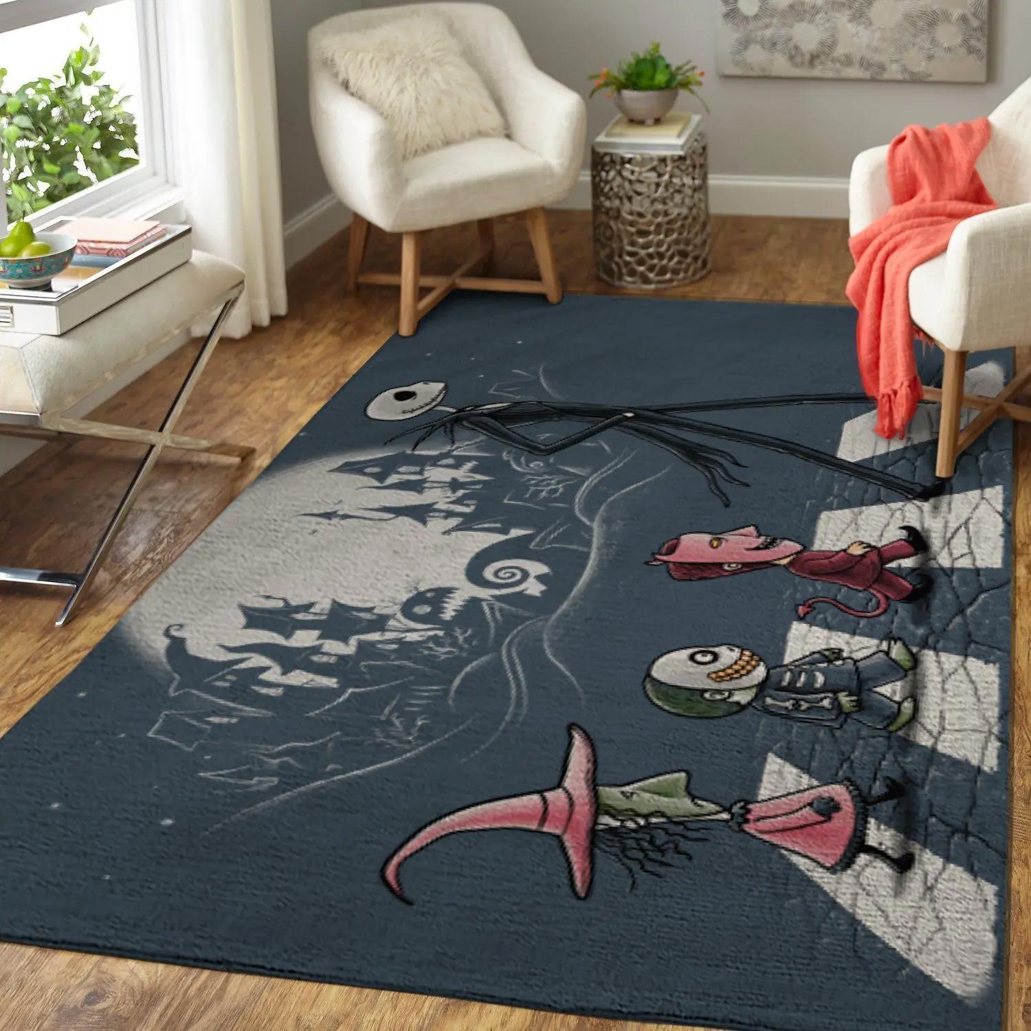 The nightmare before christmas area rug lock shock barrel & jack skellington decor rug regtangle carpet floor decor home decor Rectangle Rug