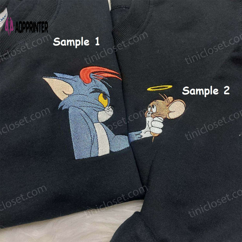 Tom & jerry cartoon embroidered shirt: fun matching couple shirt for a playful style! Embroidered Shirt