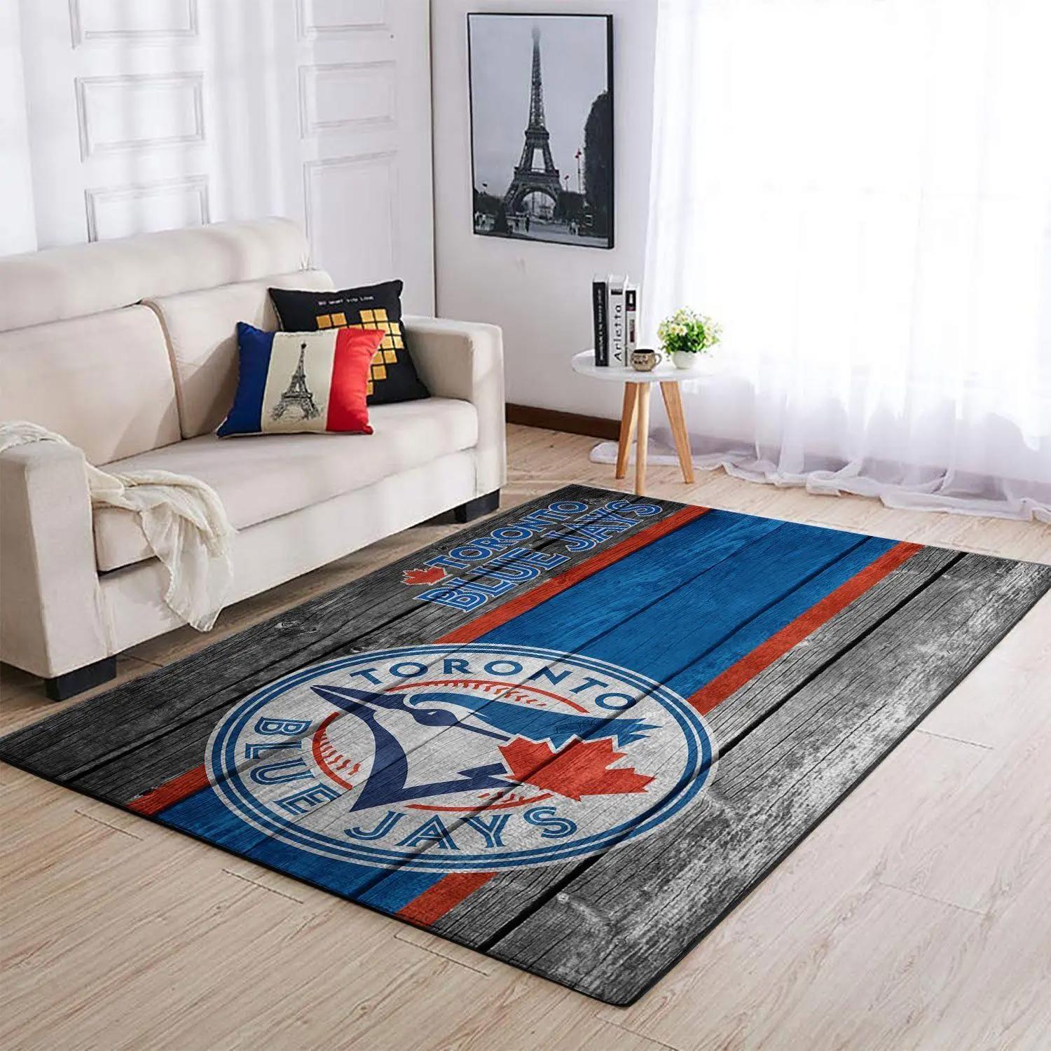 Toronto blue jays wooden style area rug mlb baseball team logo carpet 5 Rectangle Rug