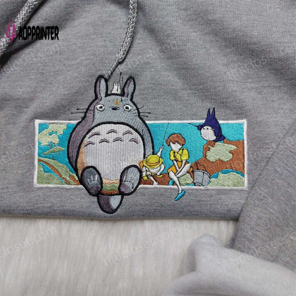 Totoro embroidered shirt neighbor hoodie & cute sweatshirts: adorable anime apparel Embroidered Shirt
