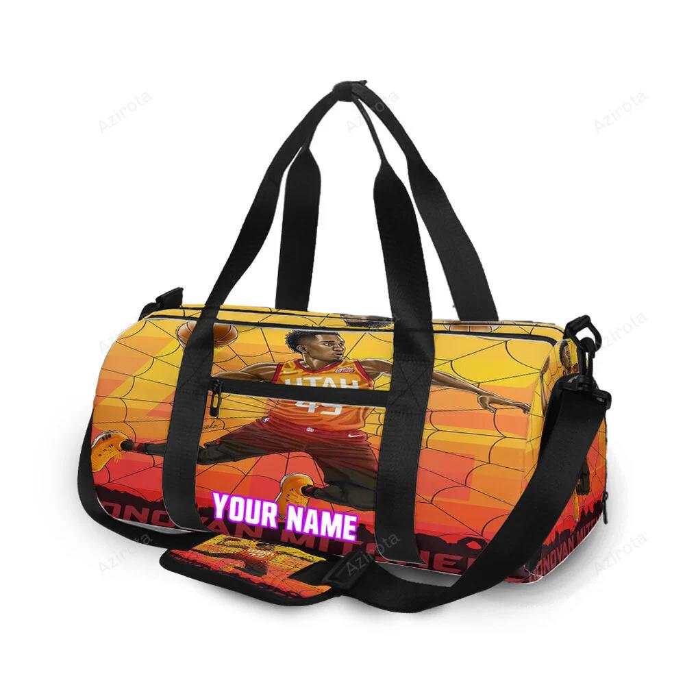 Utah jazz 45 donova mitchell v26 personalized name travel bag gym bag 2436 Travel Bag