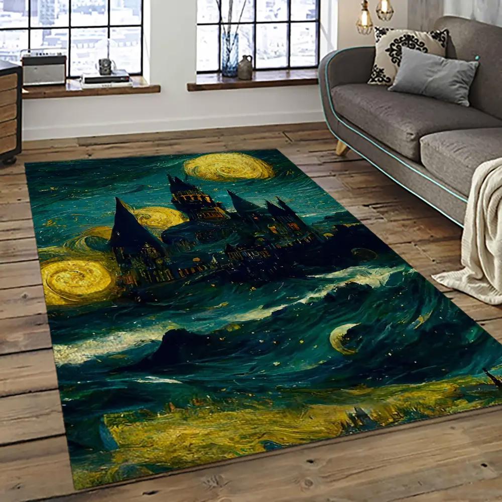 Van gogh starry night harry potter cartoon movie carpet rectangle area rug for room decor vhp1 Rectangle Rug