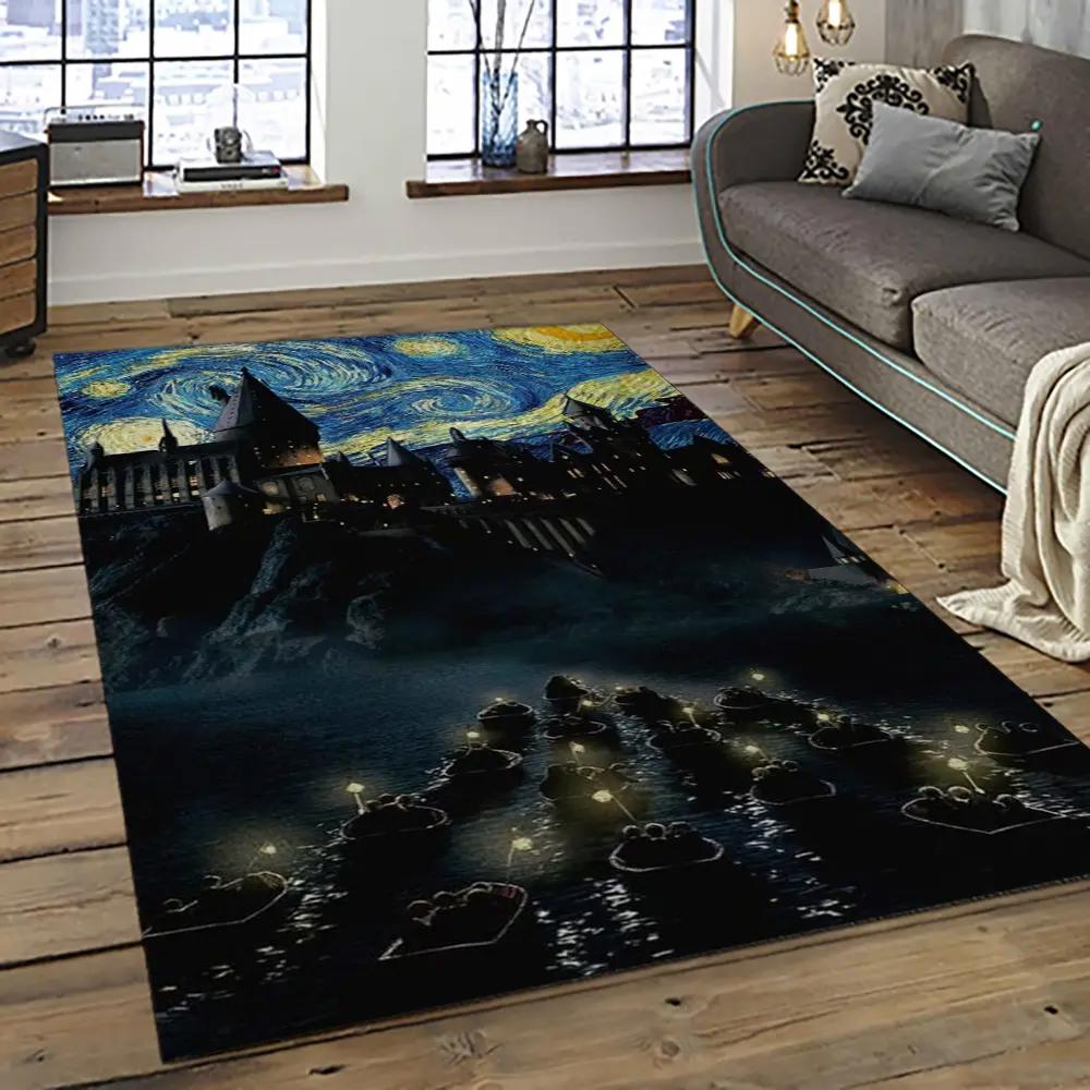 Van gogh starry night harry potter cartoon movie carpet rectangle area rug for room decor vhp18 Rectangle Rug