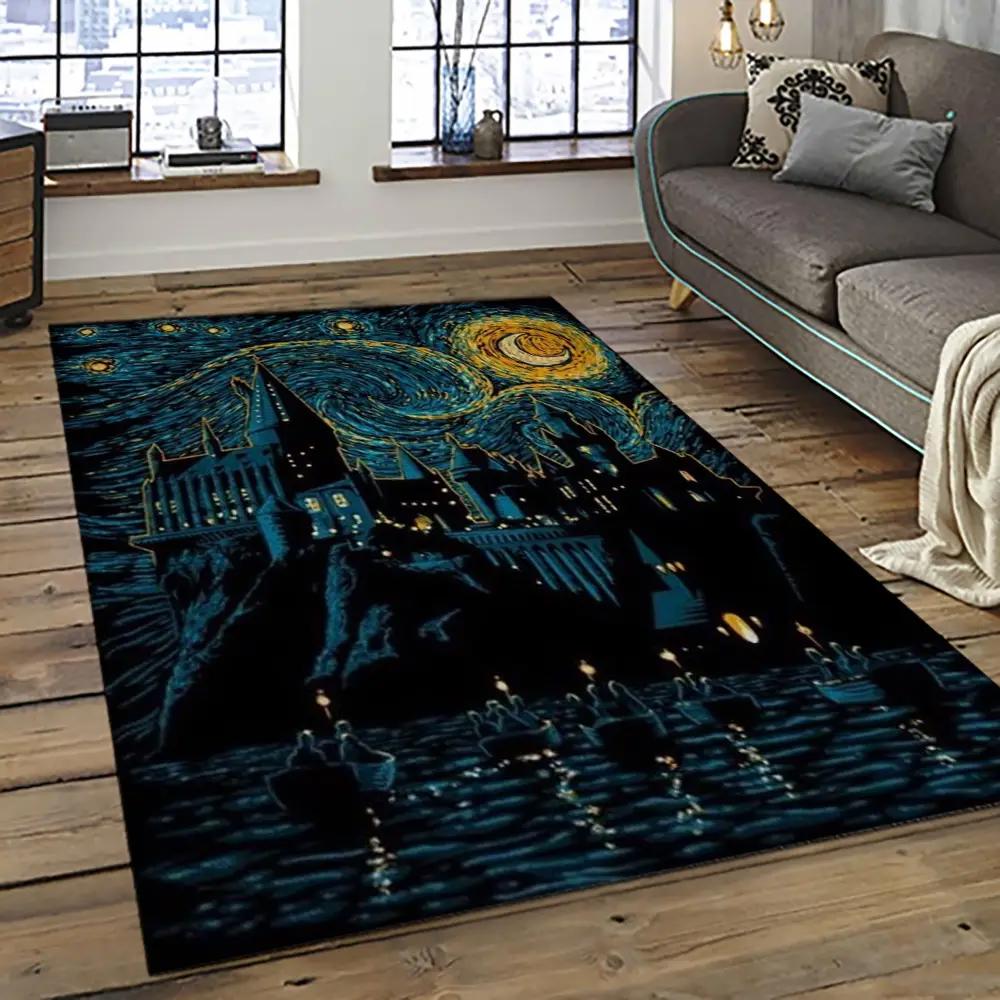 Van gogh starry night harry potter cartoon movie carpet rectangle area rug for room decor vhp19 Rectangle Rug