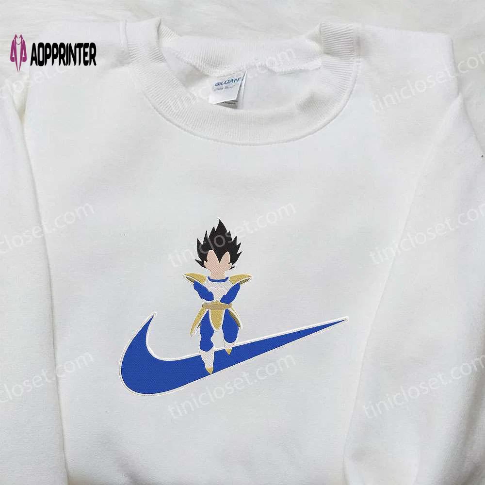 Vegeta x nike swoosh anime hoodie dragon ball embroidered shirt nike inspired apparel Embroidered Shirt