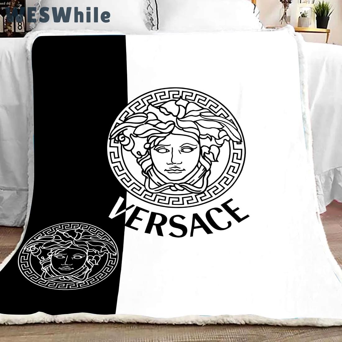Versace black white luxury brand premium blanket fleece home decor 61 Blanket Fleece