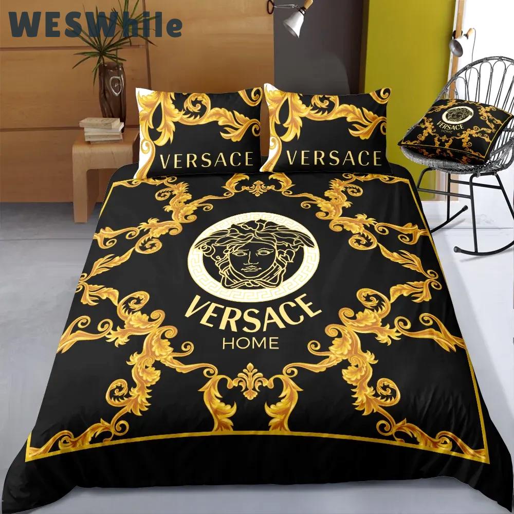 Versace home hot new luxury brand bedding sets bedspread duvet cover set, bedroom decor , thanksgiving decorations for home best luxury bed sets gift thankgivings and christmas Bedding Sets