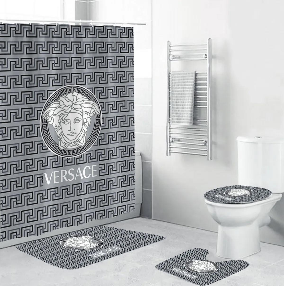 Versace medusa grey bathroom set luxury fashion brand bath mat home decor hypebeast Bathroom Set