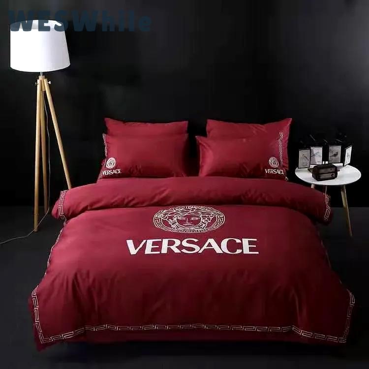 Versace red luxury brand bedding sets bedspread duvet cover set, bedroom decor , thanksgiving decorations for home best luxury bed sets gift thankgivings and christmas Bedding Sets