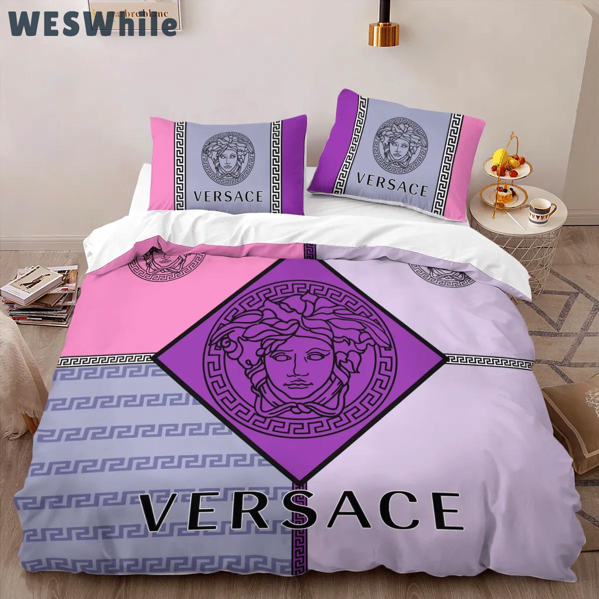 Versace violet limited edition luxury brand high-end bedding sets, bedroom decor , thanksgiving decorations for home best luxury bed sets gift thankgivings and christmas Bedding Sets