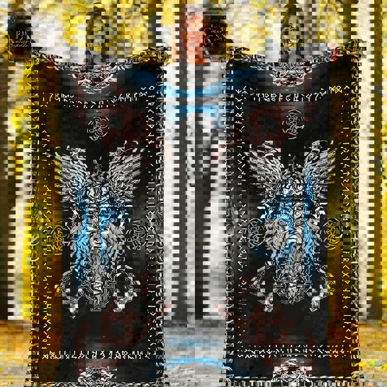 Viking norse god odin with ravens red viking fleece blanket, mink sherpa blanket, viking blanket, red ravens blanket, norse viking quilt Quilt Blanket