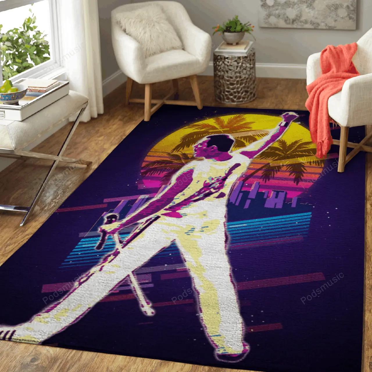 We are the champions artwork music synthwave 80s art for fans area rug living room carpet rug regtangle carpet floor decor home decor Rectangle Rug