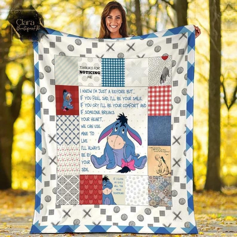 Winnie the pooh fleece blanket, mink sherpa blanket, stuffed donkey blanket, donkey quilt, eeyore quilt Quilt Blanket