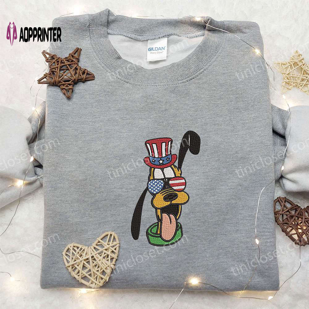 American pluto embroidered shirt: disney national day gifts with glasses Embroidered Shirt