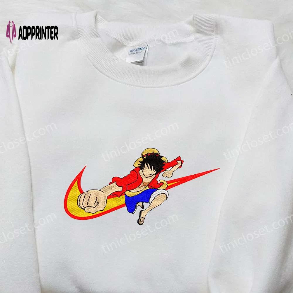 Anime x nike one piece luffy shirt embroidered sweatshirt & hoodie – exclusive collaboration Embroidered Shirt