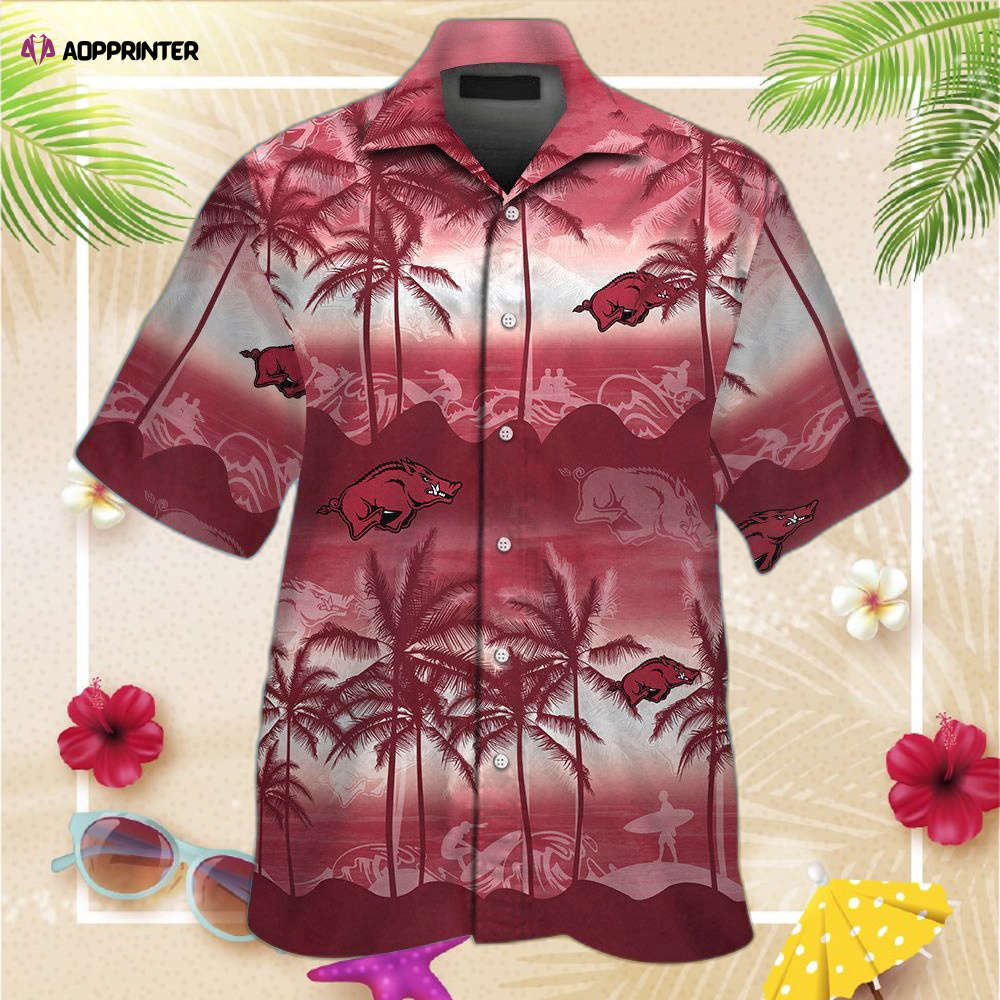 Arkansas razorbacks short sleeve button up tropical aloha hawaiian shirt set for men women kids Hawaii Shirt