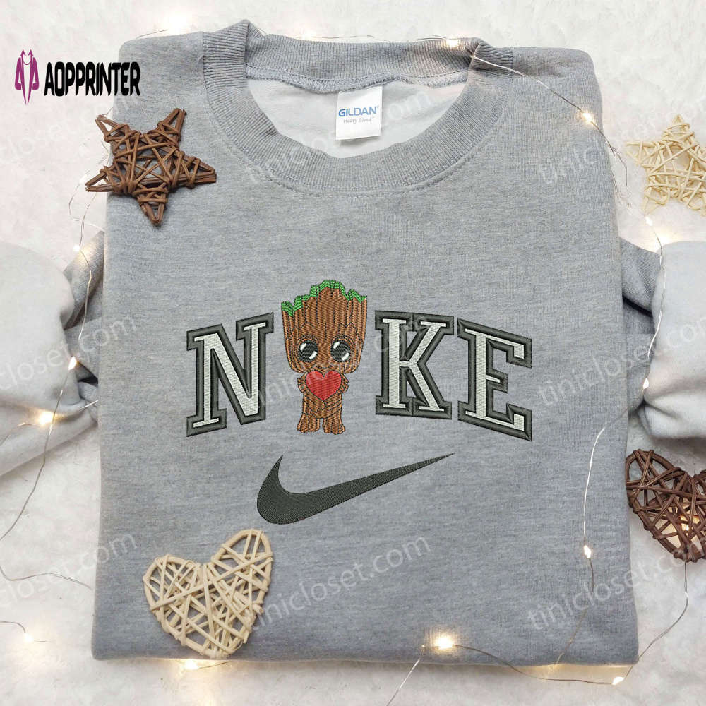 Baby groot love x nike embroidered shirt – marvel movie inspired nike shirt Embroidered Shirt