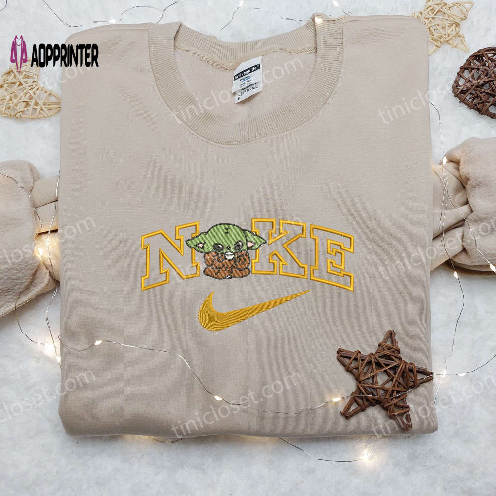 Baby yoda coffee x nike embroidered shirt – custom star wars tee Embroidered Shirt