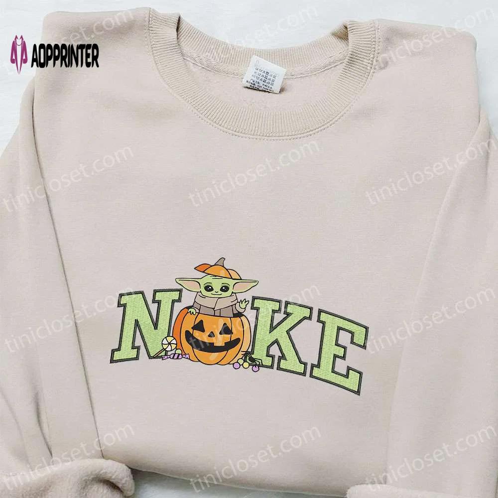 Baby yoda pumpkin x nike embroidered sweatshirt: spooktacular halloween gift! Embroidered Shirt