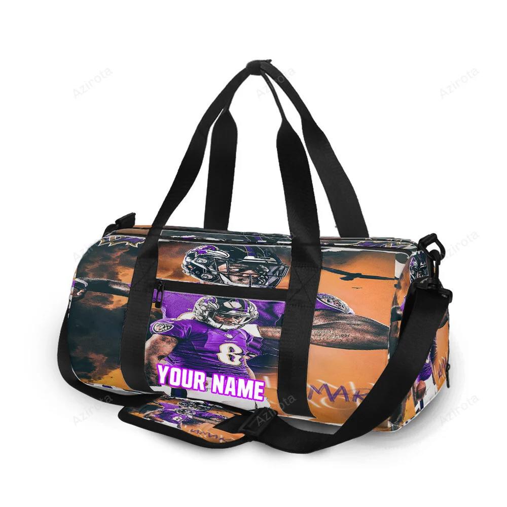 Baltimore ravens lamar jackson 8 v21 personalized name travel bag gym bag 1695 Travel Bag