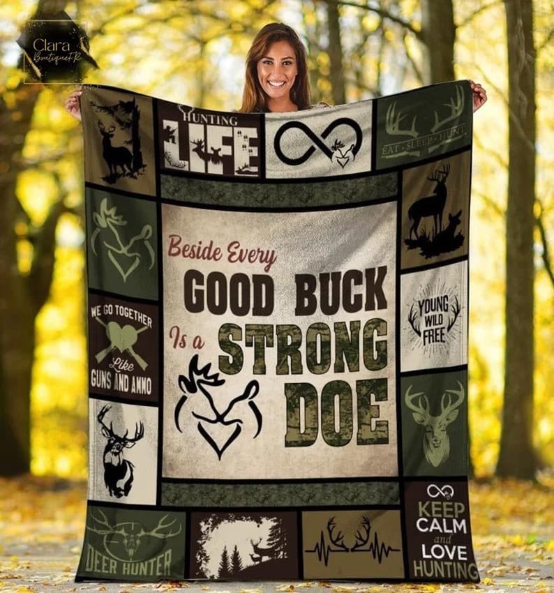 Beside every good buck is a strong doe hunting fleece blanket, mink sherpa blanket, blanket for dad, hunting blanket Quilt Blanket
