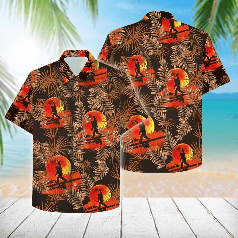 Bigfoot at sunset orange hawaiian shirt funny crazy vintage hawaiian shirt Hawaii Shirt Shorts & Flip Flops