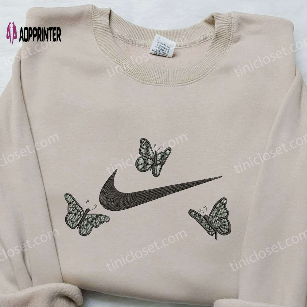 Black butterfly x nike embroidered shirt – custom inspired design Embroidered Shirt