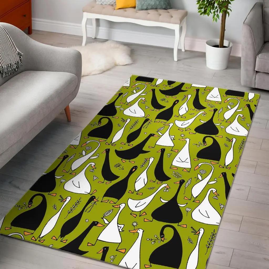 Black white duck mallard pattern prin area rug living room rug home decor Rectangle Rug
