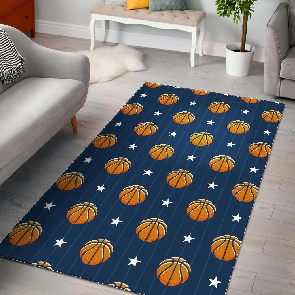 Blue basketball pattern print area rug area rug living room carpet rug regtangle carpet floor decor home decor Rectangle Rug